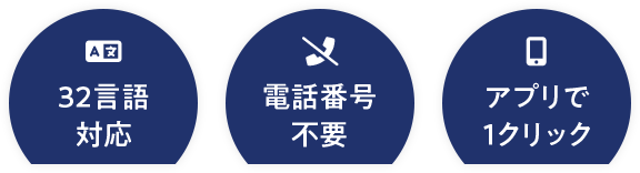 32言語対応 電話番号不要 アプリで1クリック